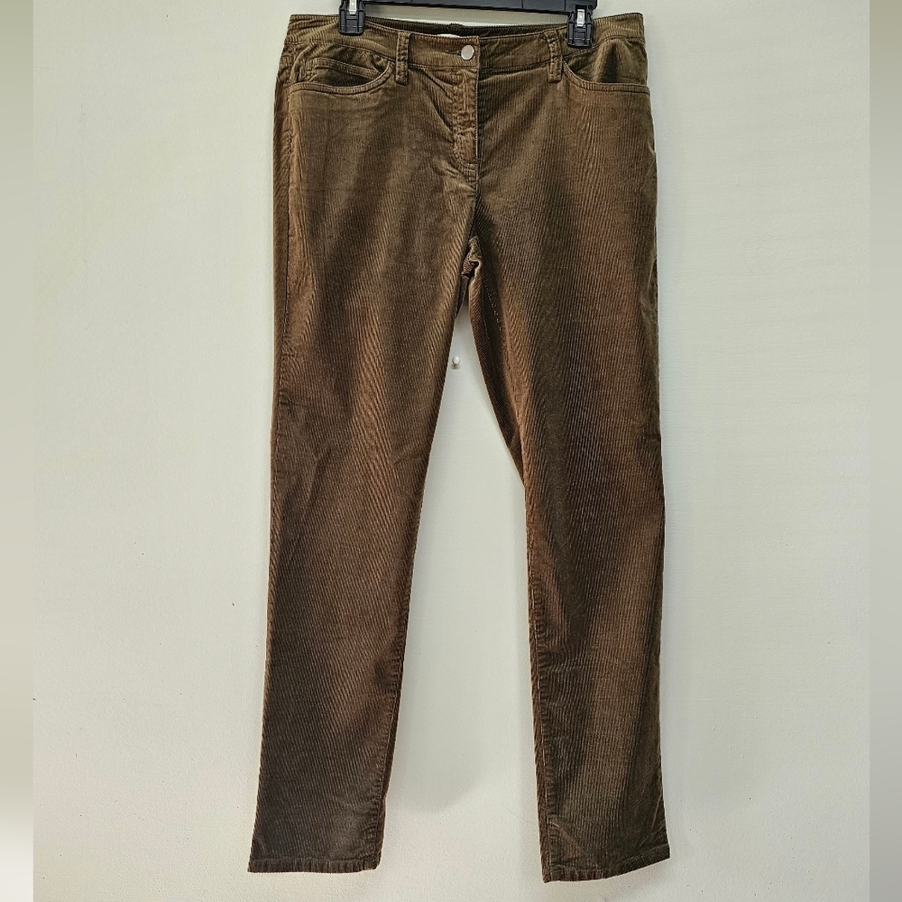 Eileen Fisher Cypress Green Corduroy Slim Leg Pants Size 10 Cotton Blend New